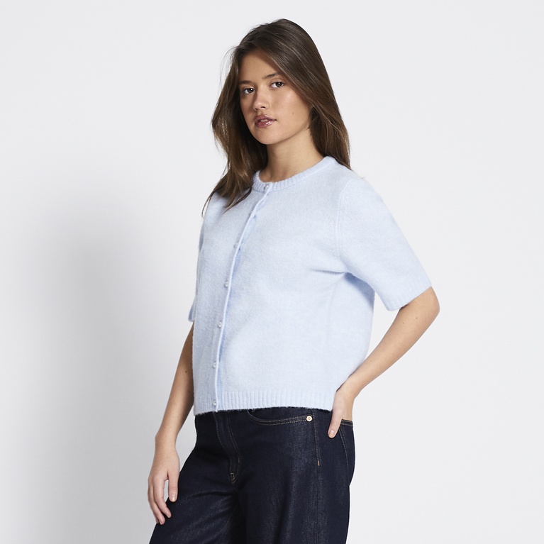 Basic short sleeve knit cardigan "Margot" Light blue